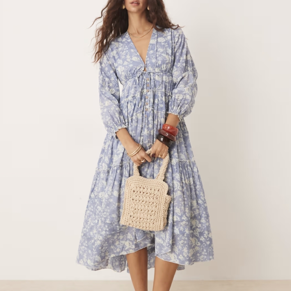 Free People Pappiet Midi Dress in Blue sz SML 💲ON SALE💲 - Picture 12 of 16